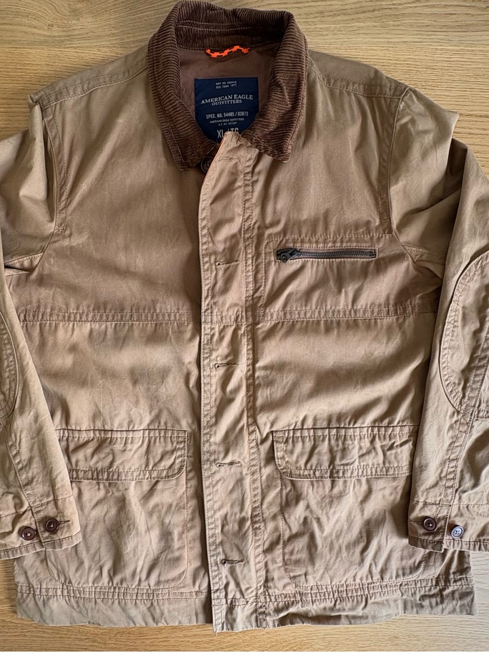 American Eagle Outfitters Men's Tan Field Jacket with Brown Corduroy Collar